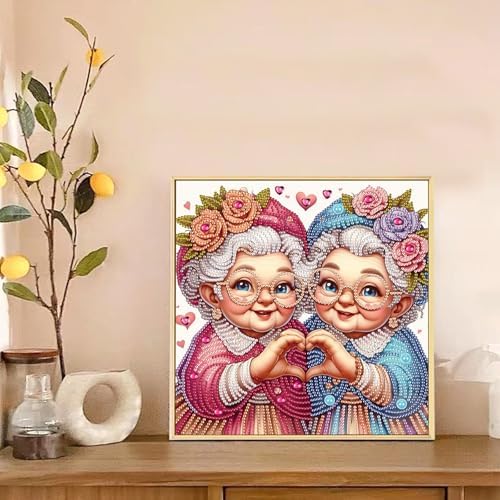 Diamond Painting Kits for Adults, Old Twins Pattern Design Special Shape Diamond Art Kits for Beginners, DIY Diamonds Paintings Art for Home Wall Decor Gift