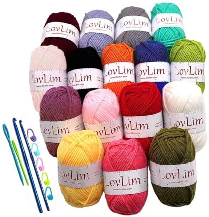 Milk-Cotton Crochet Yarn Kit, 16 Skeins DK Weight, 1000+ Yards, Hooks, Needles & Safety Eyes, 40+ Free Patterns, for Amigurumi, Crocheting & Knitting - Complete Starter Kit