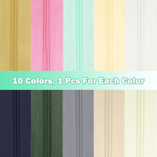 DOITEM 31 Yards 10 Pcs Sewing Zippers #3 Nylon Coil Zippers Assorted Zipper for Sewing with 40 Zipper Sliders for DIY Tailor Sewing Crafts Supplies, 10 Colors