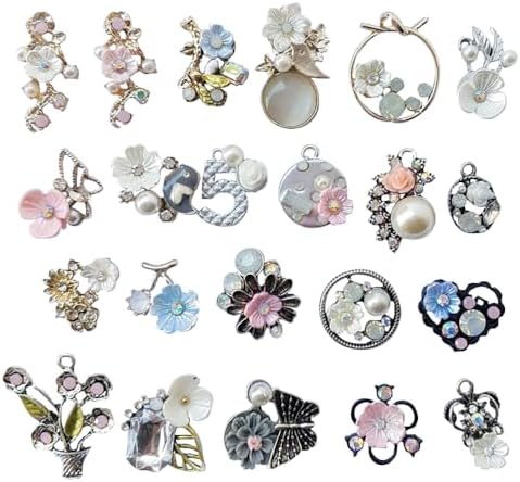 Chenkou Craft Random 20pcs Wholesale Lots Mix Alloy Resin Rhinestone Flowers Pendants Charms Beads Bracelet Necklace Jewelry Findings