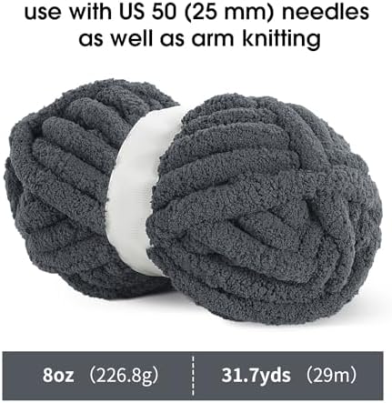 MABOZOO Assorted Chunky Yarn for Hand Knitting 8 Pack, Fluffy Jumbo Chenille Yarn, Soft Plush Yarn Bulky, Giant Thick Fuzzy Yarn for Arm Knitting,4 Dark Grey & 4 Rice Grey(31.7 yds,8 oz Each Skein)