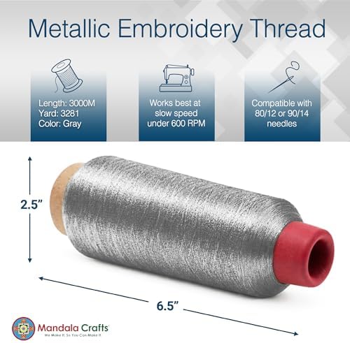 Mandala Crafts Metallic Gray Embroidery Floss for Sewing, 3281 Yard Spool