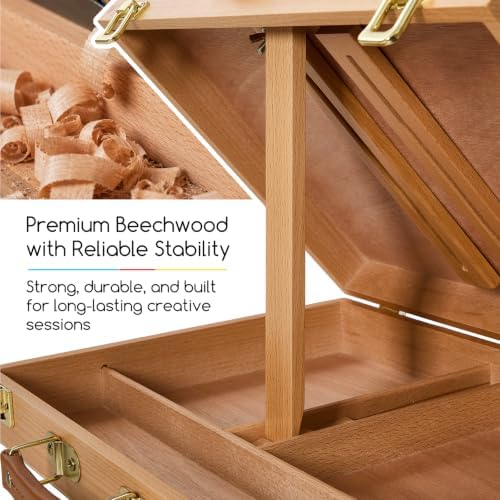 MEEDEN Table Top Easel for Painting: Wooden Portable Tabletop with Storage | Portable Art Easel for Adults - Adjustable Beech Wood Table Top for Artist - Sketchbox - Desk Easel for Beginners Natural