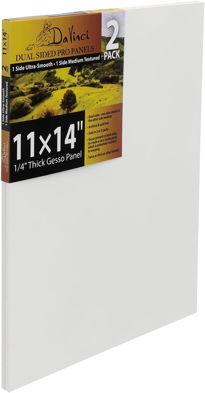 Jerry's Artarama Da Vinci Dual Sided Pro Panel Board - 2-Pack, 11x14 6mm Deep Panels for Painting - Archival, Acid-Free Art Supplies - Ultra-Smooth & Medium Textured Paint Surfaces