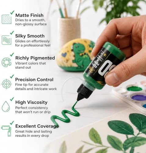 Acrylic Paint Set 12 Colors 30ml Paint Bottles with Precision Applicator Tip, Water-Based Craft Paint for Detail Painting Wood Rock Fabric DIY Project