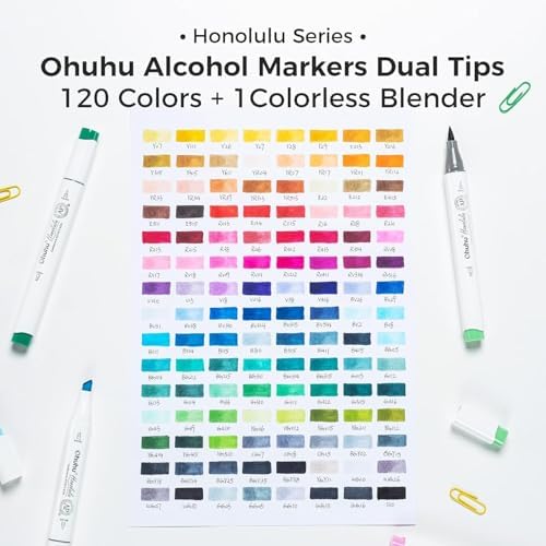 Ohuhu Alcohol Markers Brush Tip -Double Tipped Art Marker Set for Artist Adults Coloring Illustration - 120 Colors- Brush & Chisel Dual Tips- Honolulu of Ohuhu Markers- Refillable Alcohol-based Ink | AP Certified Alcohol-based Drawing Markers for Artis...