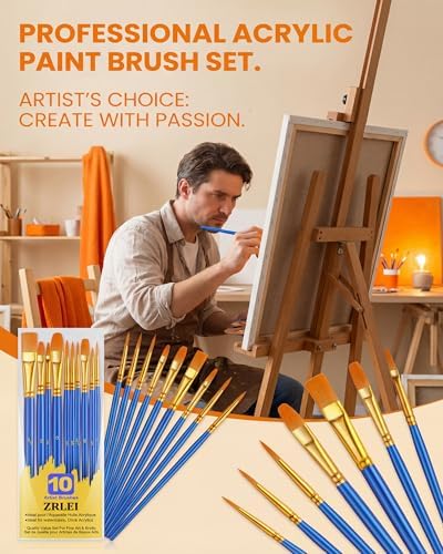 Paint Brushes Set, 70Pcs Round Pointed Tip Artist Paintbrushes for Acrylic Painting Oil Watercolor Canvas Boards Rock Body Face Nail Art, Halloween Pumpkin Ceramic Crafts Supplies，Blue