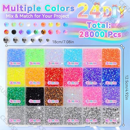 28000 Pcs Color Rhinestones Bedazzling Kit, Silver Resin Rhinestones