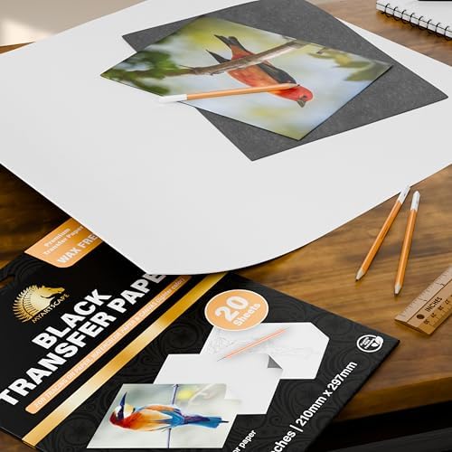 MyArtscape Graphite Transfer Paper - A4 Black 20 Sheets | Wax free graphite transfer paper with reusable erasable sheets for tracing on paper wood canvas and watercolor