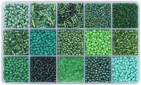 15 Grid Green Glass Seed Bugle Tube Beads Kit for Jewelry Making DIY Craft