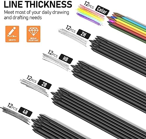 Four Candies 2MM Mechanical Pencil Set with Case, Metal, 60 Lead Refills
