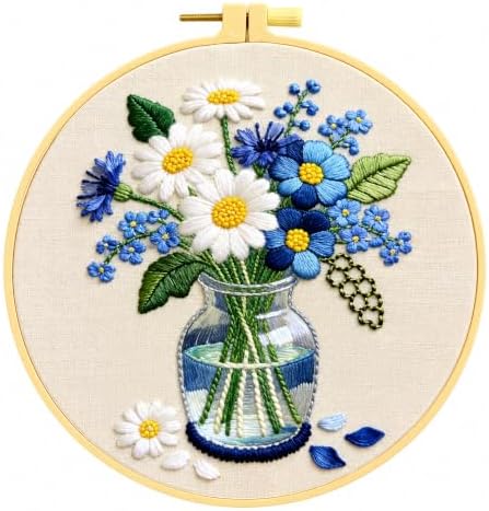 HRTHRT Embroidery Kit for Beginners, Flower DIY Craft Set with Hoop