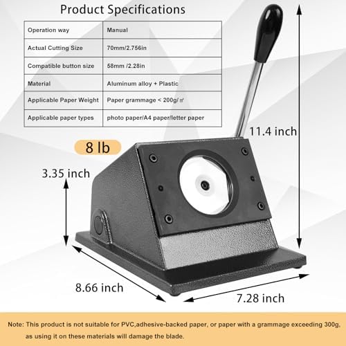 58mm / 2.28" Button Paper Cutter, Metal Graphic Punch Die Cutter Tool for Button Maker Machine, Round Circle Punch Cutter for DIY Badges, Magnets, Keychains & Crafts