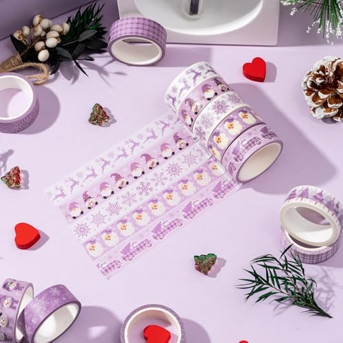 Purple Christmas Washi Tape - 12 Rolls Elegant Santa Reindeer Snowflake Watercolor Double Sided Scrapbook Masking Washi Tape School Office Adhesive Glue Scrapbooking Supplies Gift Wrapping