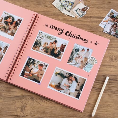 potricher 12 x 12 Inch Large DIY Scrapbook Photo Album 40 Pages, Pink | Thick Kraft Paper Scrap Book Photo Albums, Memory Book for Wedding, Anniversary, Baby, Family, Travel, DIY Projects