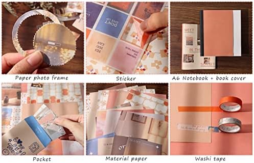 Draupnir Aesthetic Scrapbook Kit(348pcs), Bullet Junk Journal Kit with Journaling/Scrapbooking Supplies, Stationery,A6 Grid Notebook with Graph Ruled Pages DIY Scrapbook Gift for Teen Girl Kid(Sunset)