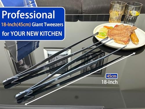 JETKONG 2 Pcs 18 Inch (45cm) Stainless Steel Grill Tongs Heavy Duty Giant Tweezer Tongs, Extra Large Tweezers Tools for Cooking, Grilling, BBQ and Turning Food (Navy Blue)