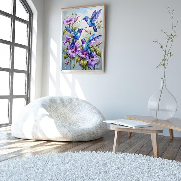 Hummingbird Diamond Art Kits for Adults,DIY 5D Diamond Painting Kits for Beginners,Round Full Drill Diamond Dots Paintings Picture Gem Art Craft for Home Wall Art Decor Gifts 12x16inch
