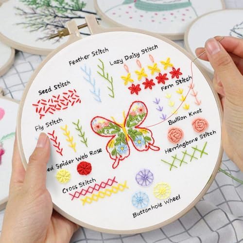 Louise Maelys 3 Pack Embroidery Kit for Beginners Learn Basic Stitches DIY