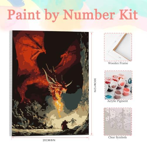 Auremi Paint by Number Kits with Framed Dragons, DIY Animals Paint by Number Canvas for Adults, Easy Acrylic in Canvas with Brushes for Decor 20x30cm