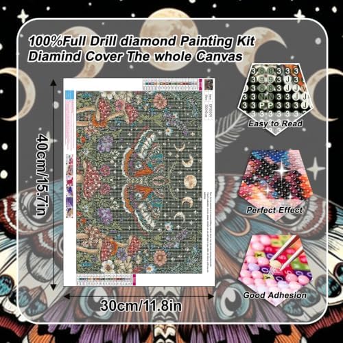Mushroom Diamond Art Kits for Adults Moth Diamond Painting Kit Beginner