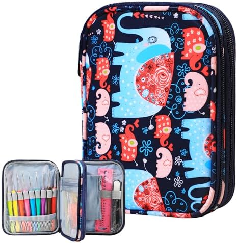 Crochet Hook Case, Zipper Storage Organizer Bag with Web Pockets for Crochet Needles/Knitting Accessories/Crochet Hook Kit Tools, Lightweight, Easy to Hold