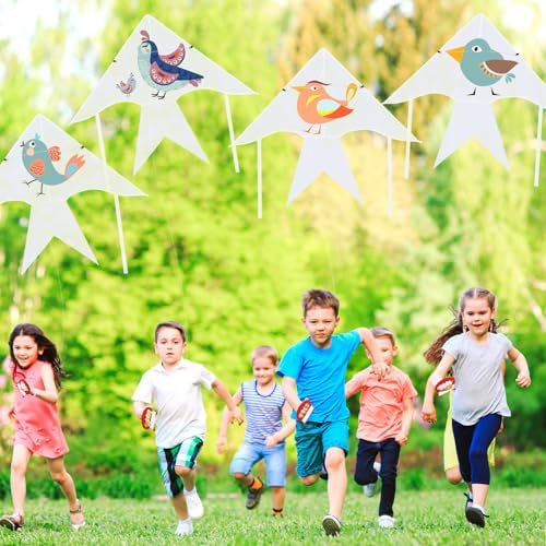 Libima 100 Pcs DIY Blank Kites for Kids Bulk Large Kite Making Kit Easy to Fly Set Party with Watercolor Pens and String Decorating Coloring Party Set for Craft Outdoor Games (Swallow Fish)