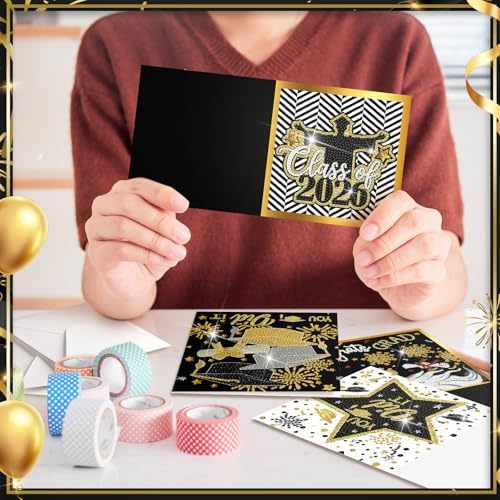 Saillong 12 Pack 2026 Graduation Diamond Painting Greeting Card Kits Class of 2026 Grad Diamond Art Cards with Envelope 5D Rhinestones Painting Making Kit for Adult DIY Craft High School Graduate Gift