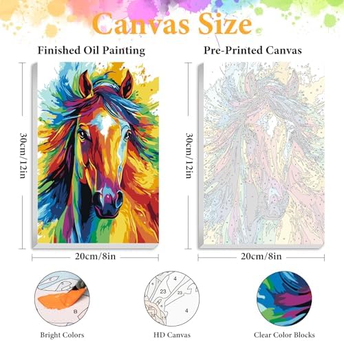 Okarina Framed Paint by Numbers Kit for Adults, Colorful Horse 8x12 Inch