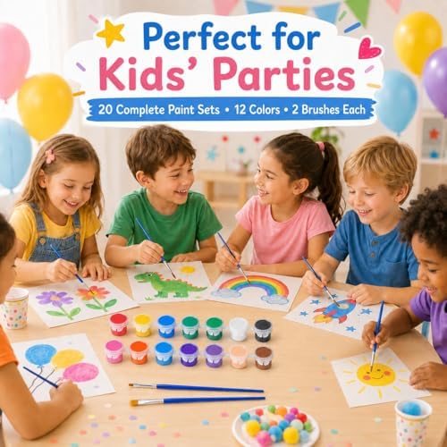 280 Pcs Washable Acrylic Paint for Kids Arts and Crafts, 20 Gouache Watercolor Paint Sets of 12 Colors for Party Classroom Painting Supplies, 20 Flat and 20 Pointed Brushes