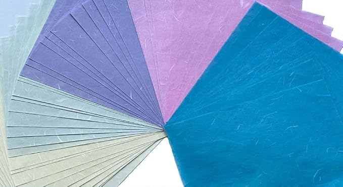 A5 50 Sheets Natural Fiber Mulberry Tree Mulberry Paper Sheets Art Tissue Washi Paper Design Craft Art Origami Suppliers Card Making 8.3" x 5.8". (Pastel Tone, A5)