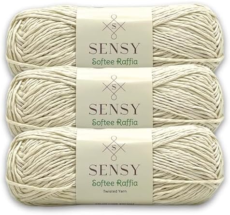 S Sensy Softee Raffia - Polyester Raffia Yarn 3 Skeins Ecru 109 Yards 4 oz