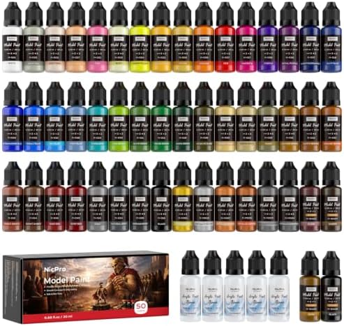 Nicpro 50 Colors Model Paint Set, 20ml Ready to Use Modeling Acrylic Paints