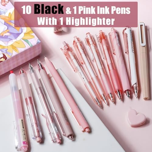 Four Candies Cute Pink Pens, Black Gel Ink, Rose - 12ct, 0.5mm Fine Point