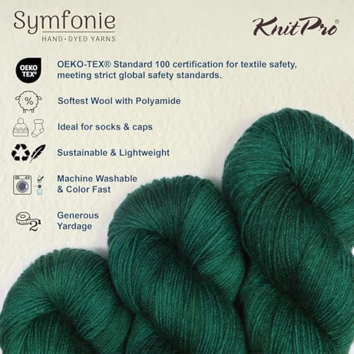 KnitPro Symfonie Fingering Weight Merino Wool Yarn 100g, Deep Emerald