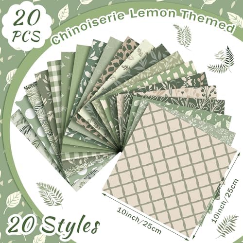 HunnmingRe 20 Pcs 10''x10'' Cottagecore Sage Green Quilting Fabric Square