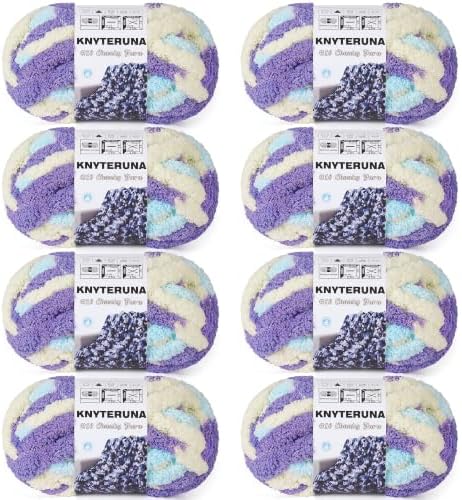 Chunky Yarn for Hand Knitting, #10 Chunky Blanket Chenille Yarn, Bulky Thick Jumbo Yarn, Super Chunky Knit Yarn for Crocheting, 8 Skein (8oz,20yds Each Skein), Tie Dye Purple & Yellow & Blue