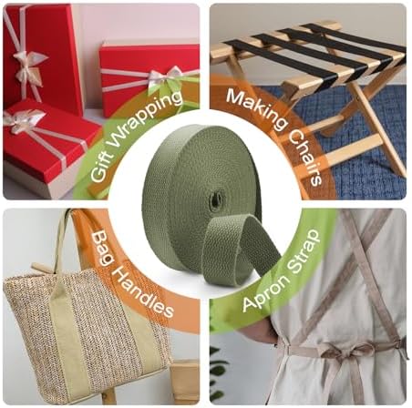 Cotton Webbing 1 Inch 12 Yards Militarygreen Cotton Webbing Straps for Bags Handles, 1 Inch Weave Webbing for Cloth Tote Bag Straps Making,Cloth Belt, DIY Crafts Decoration