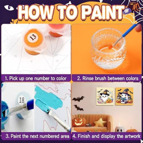 Gemozaic 2 Pack Halloween Paint by Numbers Kit for Kids with Frame, 8x8 in