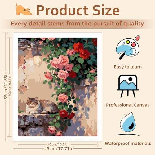 Reivworl Cat Paint by Numbers Kits for Adults, Cat Paint by Number for Adult, Painting by Number Kits for Gifts and Wall Decor 16x20Inch