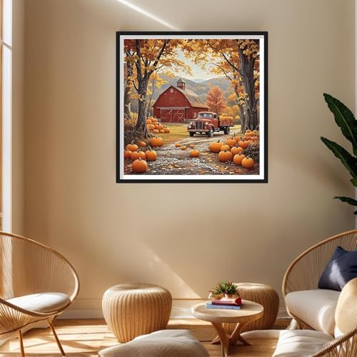 RYMILIE Fall Diamond Art Kits for Adults Pumpkin Farm 12x12inch | 5D Stress Relief Diamond Painting Kit for Beginners, DIY Full Round Drill Gem Art Crafts for Home Wall Decor Gift