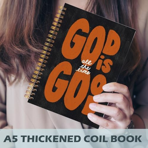 Yhtrg God Is Good Christian Spiral Hardcover Notebook, Black and Burnt Orange Inspirational Writing Journal, Religious Faith Prayer Notebook for Bible Study Daily Journaling, 5.5x8.3