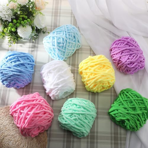 Buryeah 8 Pack Chunky Chenille Yarn for Crocheting, Fresh Colors