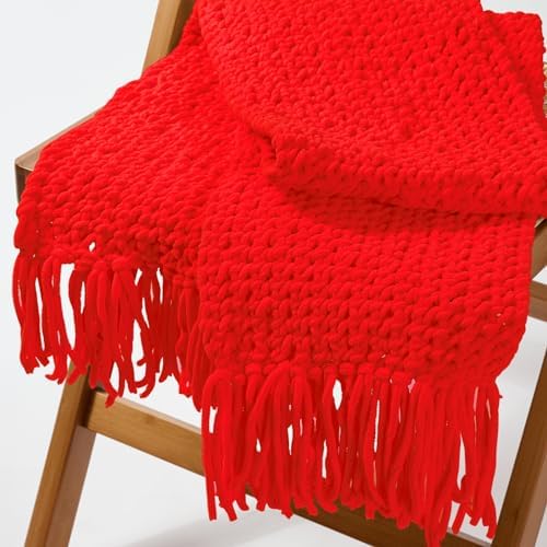 Red Chunky Chenille Yarn, #6 Super Bulky, 3.5 oz/72 Yards