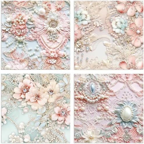 6x6 Scrapbook Paper Pad - Pearl Embroidery 160gsm Heavyweight Cardstock, 24 Pcs Luxury Lace Texture Decorative Paper for Wedding Scrapbooking & DIY Crafts