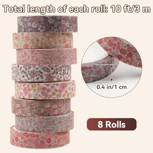 8 Rolls Washi Tape Set 10 mm Floral Washi Tape Set