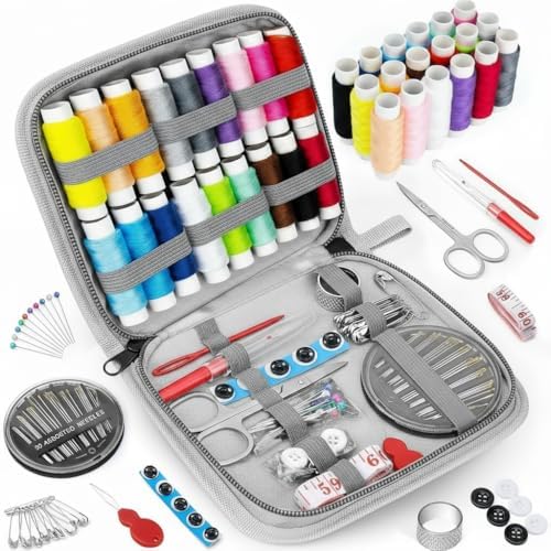MIXCOOL Sewing Kit for Adults, Beginners, Needle and Thread Kit, Portable Sewing Supplies, Contains Thread, Scissor, Needles, (Grey, M)