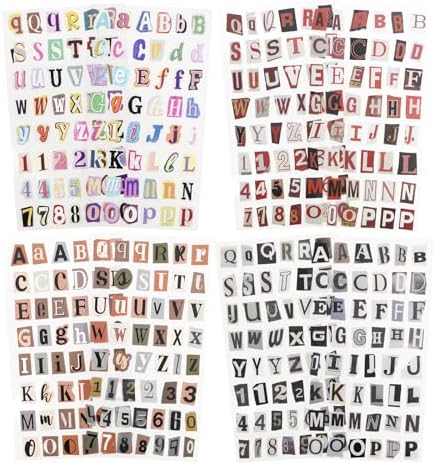 8 Sheets Pre-Cut Vintage Alphabet & Number Sticker Set, Retro Typography Letters for Scrapbook Journal Collage DIY Craft Decor