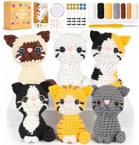 AUGVO Crochet Kit for Beginners, 6 Cats Step by Step Video Tutorials