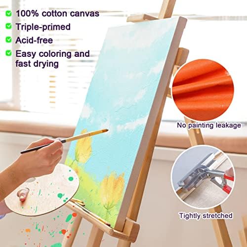 Inburit 16 PCS Multi Size Stretched Blank Canvas for Acrylic & Oil Painting | 16 Pack Blank Primed Cotton Canvas for Acrylic & Oil Paint, 5x7, 8x10, 9x12, 11x14 inches